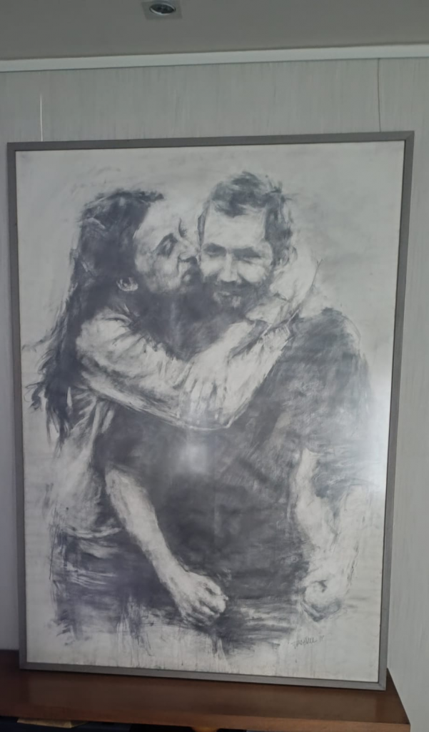 Enmarcado de cuadro retrato de padre e hija.
